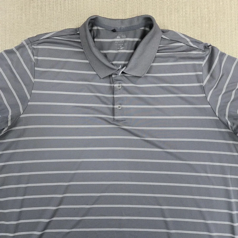 Adidas Golf Polo Shirt Mens 2XL Gray Stripe Puremotion Lightweight Stretch